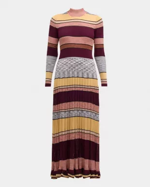 Evangeline Striped Mock Neck Knit Maxi Dress