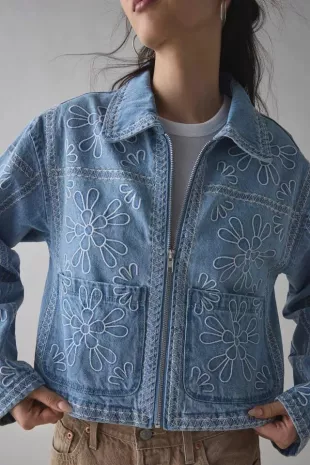 Mary Floral Embroidered Denim Jacket