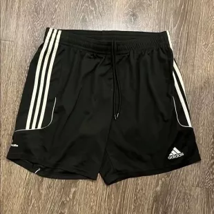 Black and White Athletic Shorts with Signature Stripes