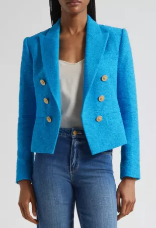 Brooke Double Breasted Crop Cotton Blend Blazer