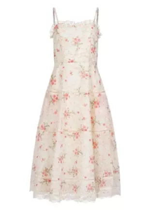 White Floral Tiered Midi Dress