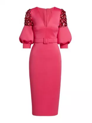 Elsbeth S3 Carrie Preston Pink Embellished Puff Sleeves Dress