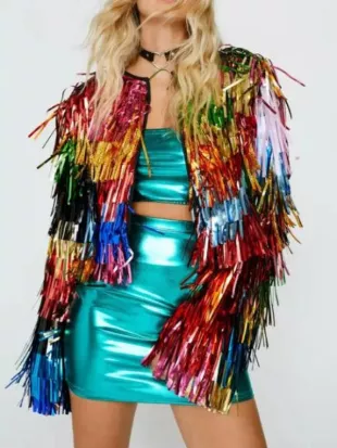 Carrie Preston Elsbeth S03 Multicolor Tinsel Cropped Jacket