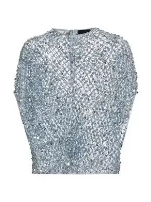 Sequined Net Mesh Cape Top