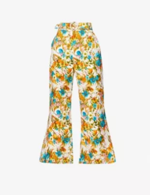 Estelle Floral-Print Flared High-Rise Linen Trousers