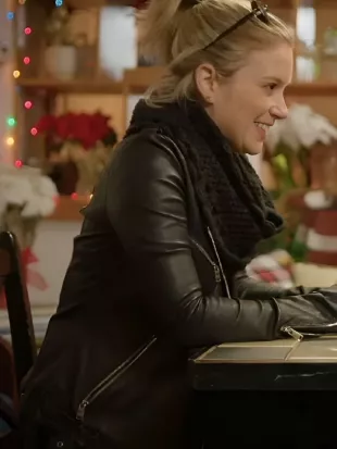 Christmas in Mistletoe Kabby Borders Black Leather Jacket