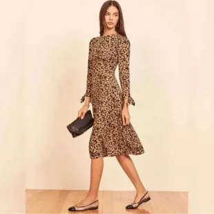 Port Print Long Sleeve Midi Dress