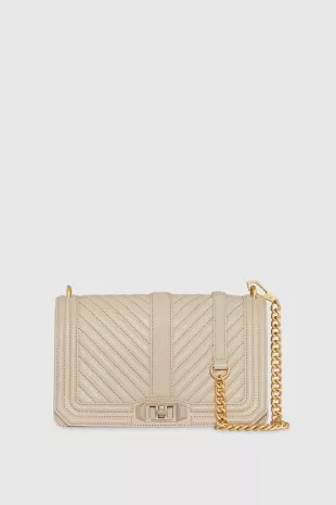 Chevron Quilted Love Crossbody in Stone