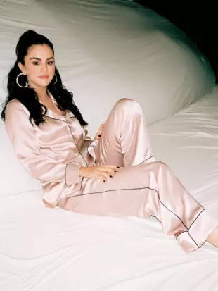 Selena Gomez Pink Satin SG Heart Pajama Set