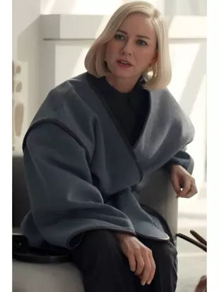 All’s Fair 2025 Naomi Watts Leather-Trim Grey Blanket Coat