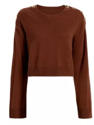 Sara Haines The View Brown Sweater With Shoulder Buttons