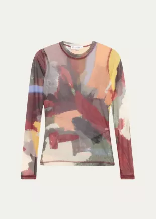 Abstract Print Sheer Top