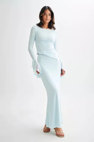 Stevie Bell Sleeve Slinky Top in Sky Blue