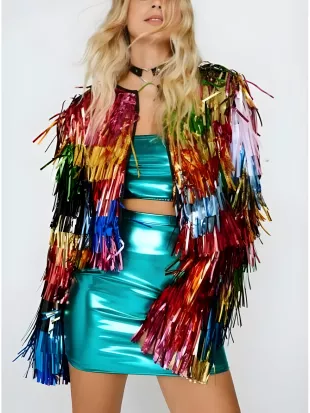 Elsbeth S03 Carrie Preston Multicolor Tinsel Cropped Jacket
