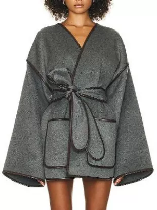 All’s Fair Naomi Watts Leather-Trim Grey Blanket Coat