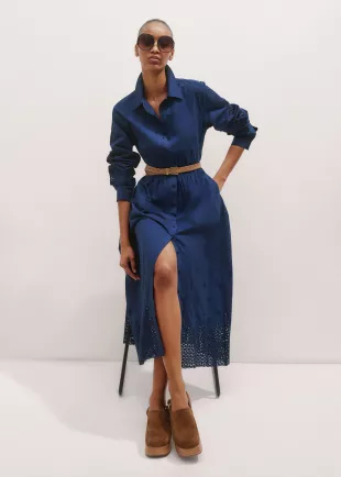 Cotton Broderie Border Maxi Shirt Dress + Belt