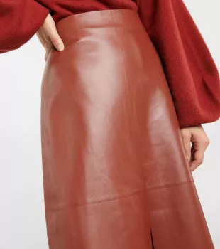 A-Line Leather Midi Skirt