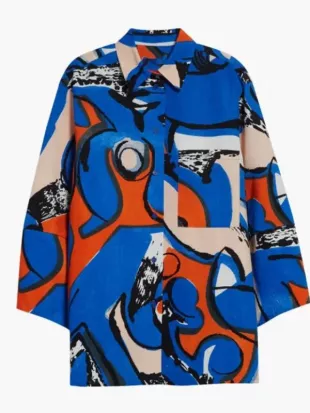 Elsbeth S3 Carrie Preston Blue Graphics Print Shirt