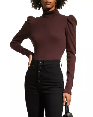 Cedar Puff Sleeve Turtleneck Rib Top