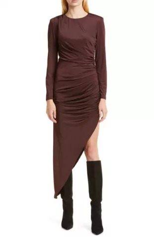Tristana Long Sleeve Ruched Asymmetric Dress