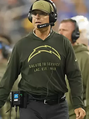 Jim Harbaugh Chargers 2025 Salute to Service Hoodie Tee