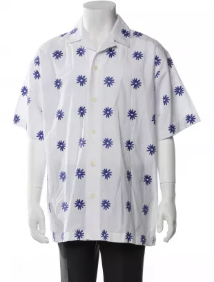 White Floral Embroidered Short Sleeve Shirt