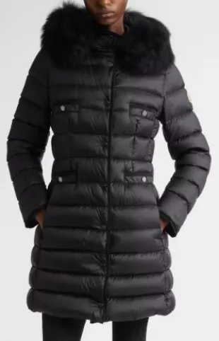 Hirmafur Hooded Down Puffer Jacket with Removable Genuine Shearling Trim