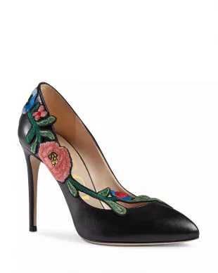 Ophelia Floral-embroidered Leather Pump