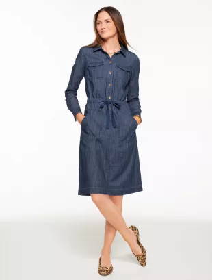 Tie Waist Denim Shirtdress