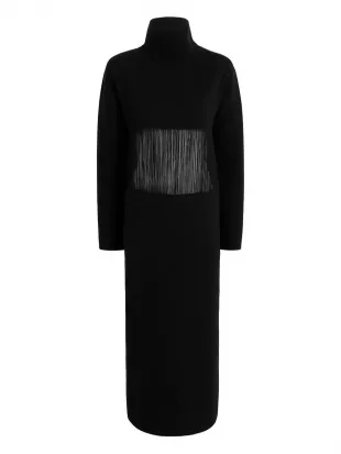Fringed Turtleneck Midi Dress