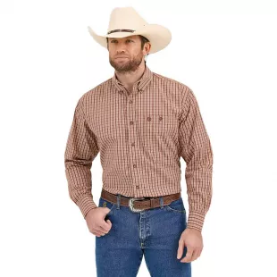 George Strait Brown Plaid Long Sleeve Button Down Shirt
