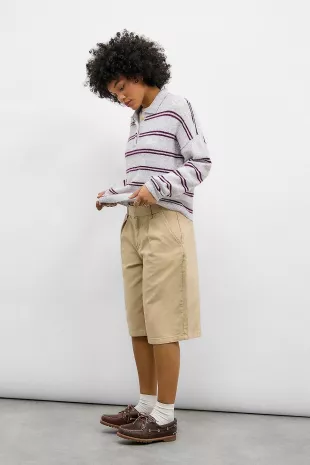 Women's Natural Stripe Oversized Polo Jumper