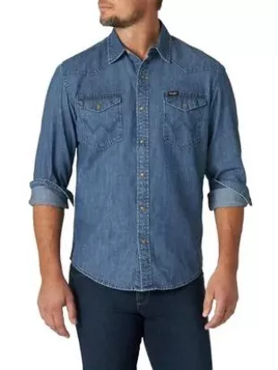 Iconic Denim Regular Fit Snap Shirt Button Down Shirt