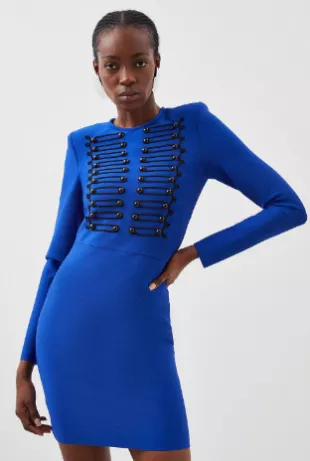 Bandage Figure Form Military Detail Knit Mini Dress