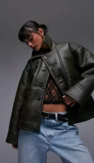 Faux Leather Shearling Aviator Jacket