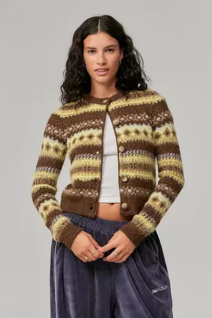 Brown Uo Fairisle Knit Cardigan