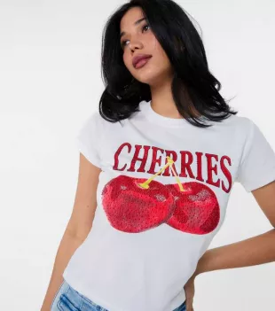 Pink Vanilla White Cherry Print T Shirt