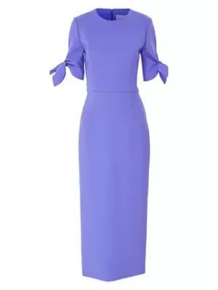 Sleeve Tie Stretch Wool Midi Dress