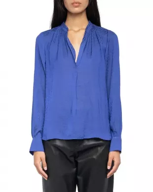 Tink Band-Collar Satin-Finish Blouse