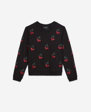 Sweat molleton noir broderies cerises