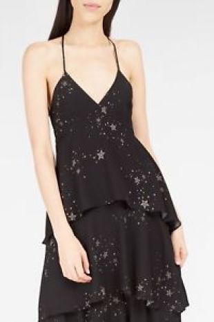 NWT $725 A.L.C. Alexa Dress   Black Silk Star Print Ruffled Maxi ALC New Sz 6 S  | eBay