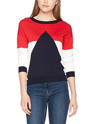 Le Mont Saint Michel Intarsia Triangle Jacquard Sweater Pull, Multicolore (Off-White/Navy/Red Off-White/Navy/Red), Medium (Taille Fabricant: M) Femme
