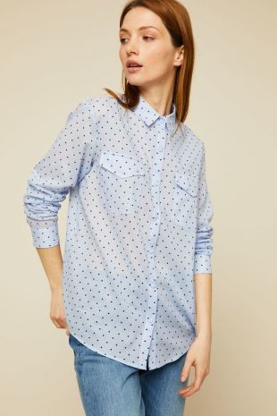 Chemise imprimé pois bleue