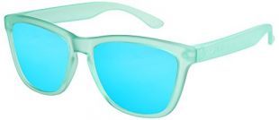 X-CRUZE® 9-064 Lunettes de soleil Style Nerd polarisées Rétro Vintage Rétro unisexe homme femme hommes femmes - Vert clair-turquoise-transparent mat/miroir bleu clair
