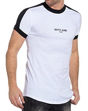 Sixth June - Tee-Shirt Homme Blanc Logo et Bandes Noires