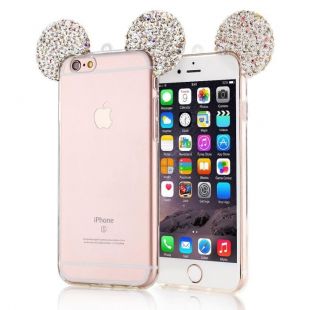 Coque iPhone 5S. argent artisanat Fabriqué Mickey Mouse à la main oreilles en cristal bling fronde coquille de souris Mode féminine