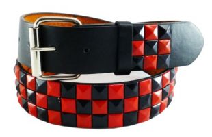 JTC Belt - Nice Shades Black/Red Genuine Leather Snap On Punk Studded ...