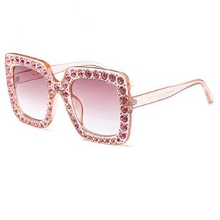 Aiweijia Lunettes de soleil femmes lunettes de soleil en cristal étincelant monture carré lunettes