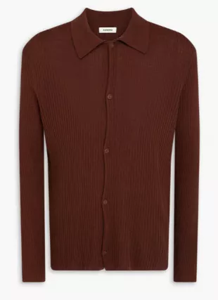 Men's Brown Adam Ribbed Wool-Blend Cardigan