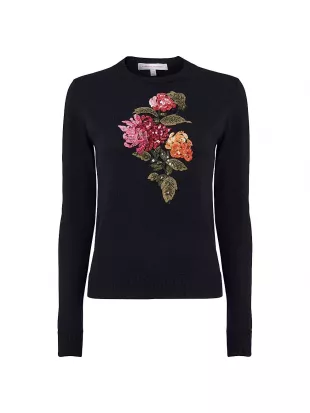 Floral Embroidered Silk-Cotton Crewneck Sweater